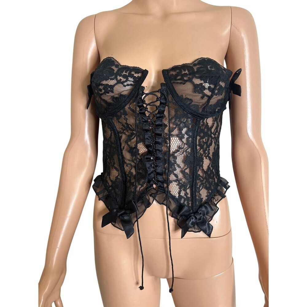 Vintage Victoria's Secret Corset Lingerie Lace top strapless GOLD LABEL SZ 34C